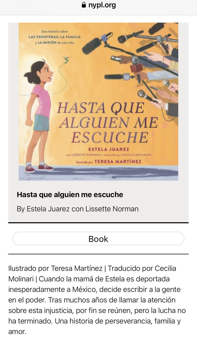 HASTA QUE ALGUIEN ME ESCUCHE by Estela Juarez, Illustrated by @teresamtz, translated by @CeciliaMolinari is one of New York Public Library’s BEST BOOKS FOR KIDS of 2022! THANK YOU, @nypl for this honor!! 📚❤️🎉 @MacKidsSL