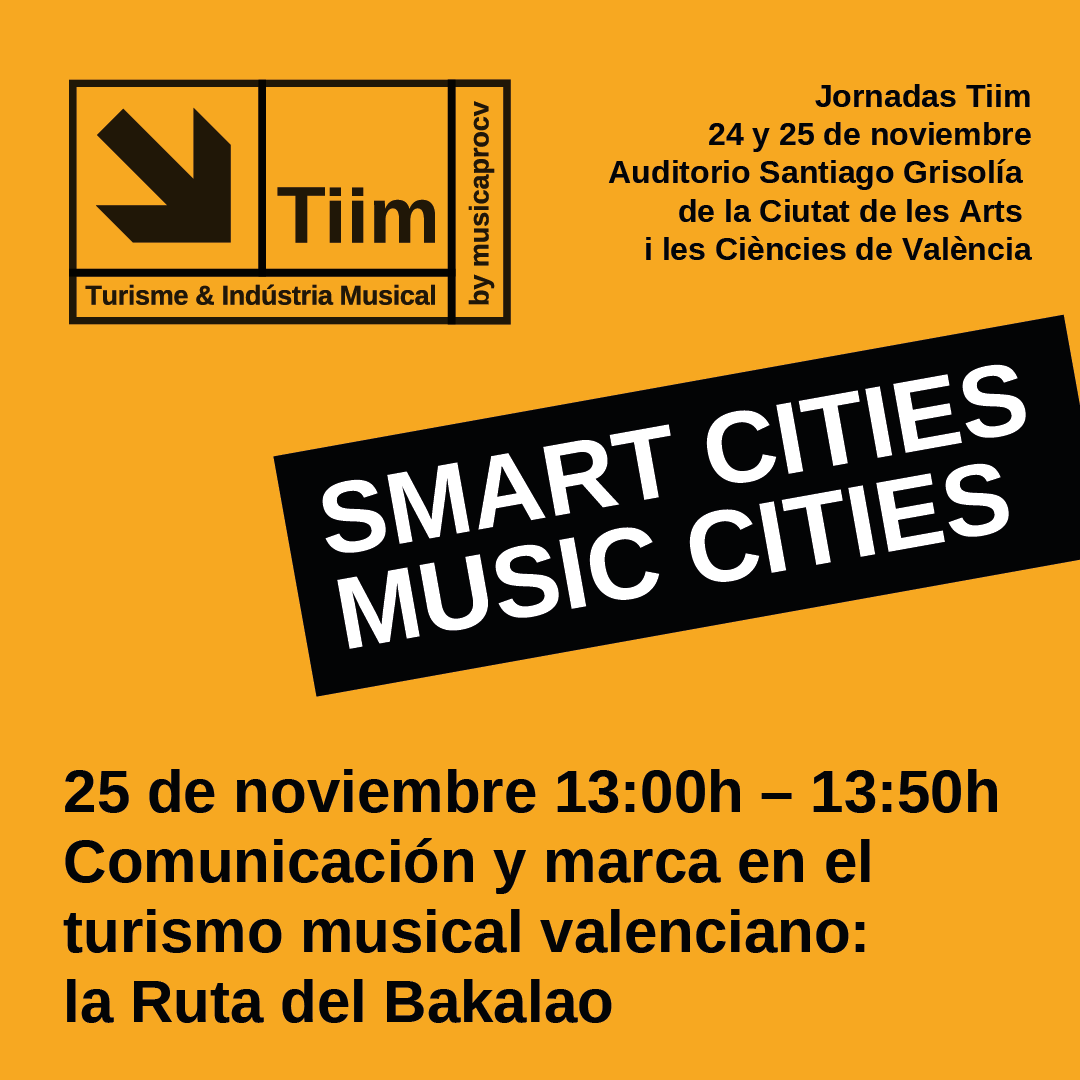 Tiim - Turismo & Industria Musical (@jornadastiim) on Twitter photo ↘️ 𝗖𝗼𝗺𝘂𝗻𝗶𝗰𝗮𝗰𝗶𝗼́𝗻 𝘆 𝗺𝗮𝗿𝗰𝗮 𝗲𝗻 𝗲𝗹 𝘁𝘂𝗿𝗶𝘀𝗺𝗼 𝗺𝘂𝘀𝗶𝗰𝗮𝗹 𝘃𝗮𝗹𝗲𝗻𝗰𝗶𝗮𝗻𝗼: 𝗹𝗮 𝗥𝘂𝘁𝗮 𝗱𝗲𝗹 𝗕𝗮𝗸𝗮𝗹𝗮𝗼 en las #JornadasTiim ↘️
🗓 25 Nov.
📍 <a href="/CACiencies/">Ciudad Artes Ciencia</a> de #València
✍🏼 𝗜𝗻𝘀𝗰𝗿𝗶𝗽𝗰𝗶𝗼́𝗻 𝗴𝗿𝗮𝘁𝘂𝗶𝘁𝗮: bit.ly/3XhejCn ↘️ 𝗖𝗼𝗺𝘂𝗻𝗶𝗰𝗮𝗰𝗶𝗼́𝗻 𝘆 𝗺𝗮𝗿𝗰𝗮 𝗲𝗻 𝗲𝗹 𝘁𝘂𝗿𝗶𝘀𝗺𝗼 𝗺𝘂𝘀𝗶𝗰𝗮𝗹 𝘃𝗮𝗹𝗲𝗻𝗰𝗶𝗮𝗻𝗼: 𝗹𝗮 𝗥𝘂𝘁𝗮 𝗱𝗲𝗹 𝗕𝗮𝗸𝗮𝗹𝗮𝗼 en las #JornadasTiim ↘️
🗓 25 Nov.
📍 <a href="/CACiencies/">Ciudad Artes Ciencia</a> de #València
✍🏼 𝗜𝗻𝘀𝗰𝗿𝗶𝗽𝗰𝗶𝗼́𝗻 𝗴𝗿𝗮𝘁𝘂𝗶𝘁𝗮: bit.ly/3XhejCn