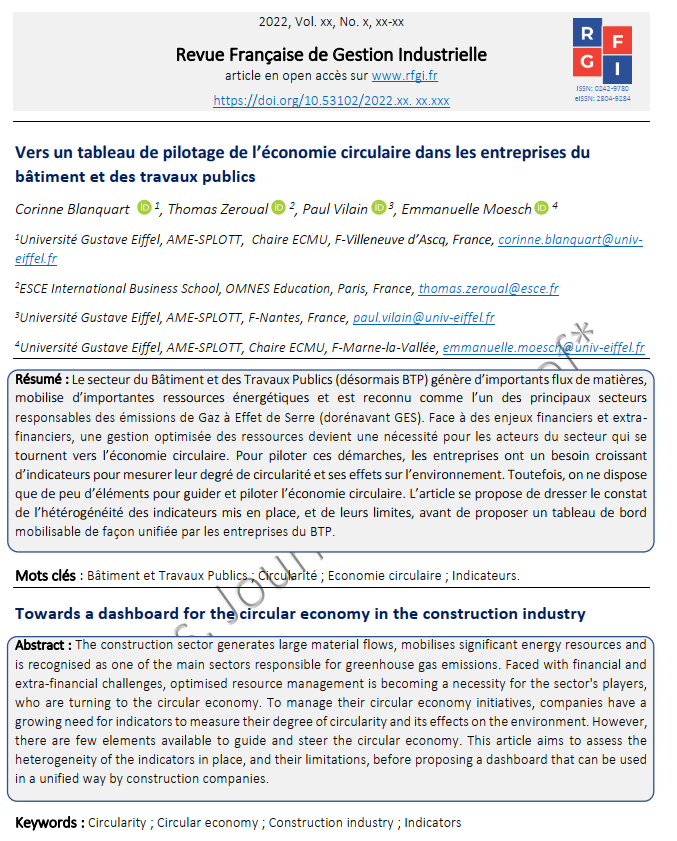« Vers un tableau de pilotage de l’économie circulaire dans les entreprises du bâtiment et des travaux publics», c'est l'intitulé du dernier article de relance de <a href="/AmisRFGI/">Revue Française de Gestion Industrielle</a> 
Lien : rfgi.fr/rfgi/article/v…