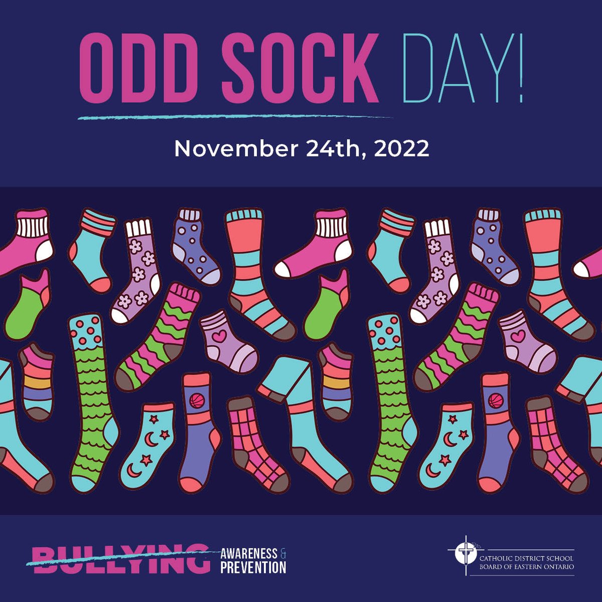 Tomorrow is Odd Sock Day at the CDSBEO! Wear your wackiest, mis-matched socks to show that you stand up to bullying in your school and community! 
#BullyingPreventionandAwarenessWeek #IBelongHereCDSBEO #CDSBEONurturing