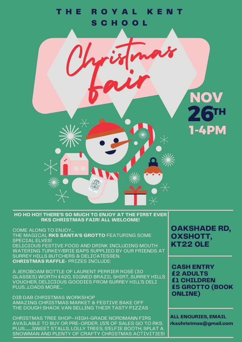 RoyalKentSchool's tweet photo. 🎄Less than one week until our Christmas Fair!🎄
Come along to The Royal Kent School on Saturday 26th November between 1-4pm to join in the festive fun. Plenty going on to keep both kids and adults busy! 
We can’t wait to see you then! https://t.co/er61yFed7i