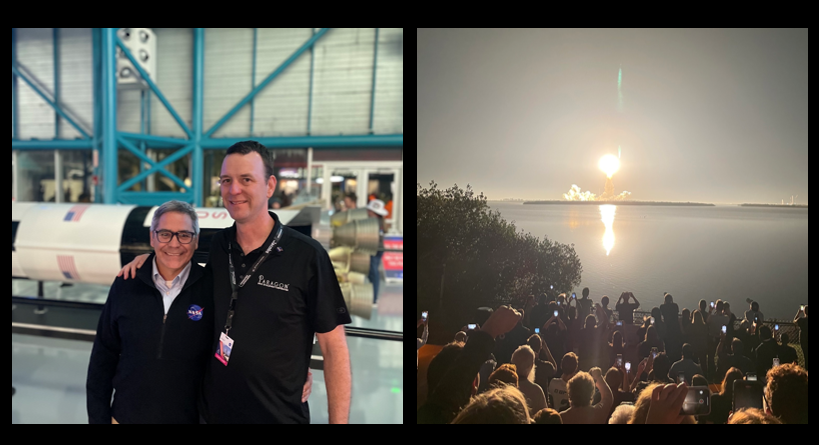 ParagonSDC's tweet photo. A few pictures at the Artemis I Launch from Paragonβs Space Suits and Softgoods Lead Designer, Ted Southern. Paragon is excited to be a part of this historic endeavor. @NASAArtemis @NASA_Orion @NASAKennedy #paragonsdc #lifehasnolimits https://t.co/dggaNzgvFO