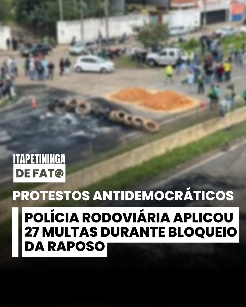 Itapedefato's tweet photo. Durante as manifestações contrárias ao resultado das eleições presidenciais do último dia 30, na região de Itapetininga foram aplicadas 27 multas com base no Código de Trânsito Brasileiro aos condutores que desrespeitaram a determinação de liberação das vias. https://t.co/0hCBXwVhAr
