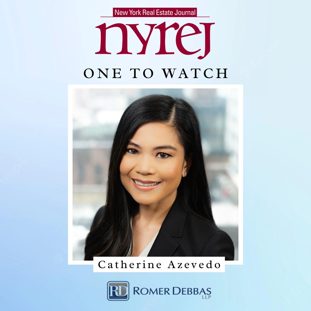 RomerDebbas's tweet photo. Congratulations to Catherine Azevedo for being named ‘One to Watch’ by the New York Real Estate Journal!
Catherine is a Senior Associate in our Agency Lending Department.
Congrats Catherine!
Read the full NYREJ article here: https://t.co/d7Dk6PfY70 https://t.co/XCJdW8VF4i