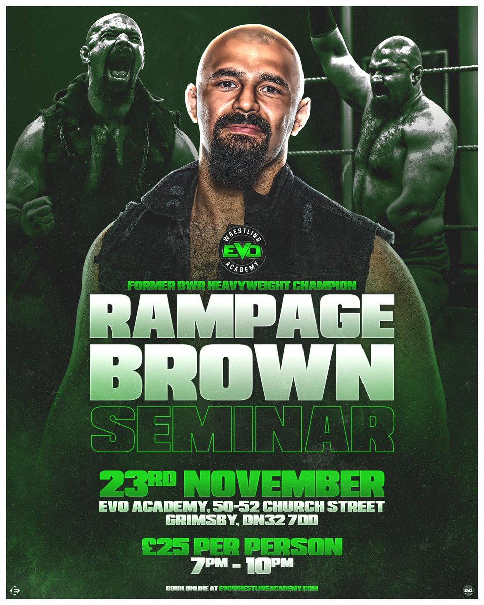 Tomorrow, at @BWREVO in Grimsby, one of the best in the UK (if not, Europe) is delivering a seminar. @RampageBrown has been one of the most respected on the scene for a very long time with good reason. Book your place: evowrestlingacademy.com/service-page/r…