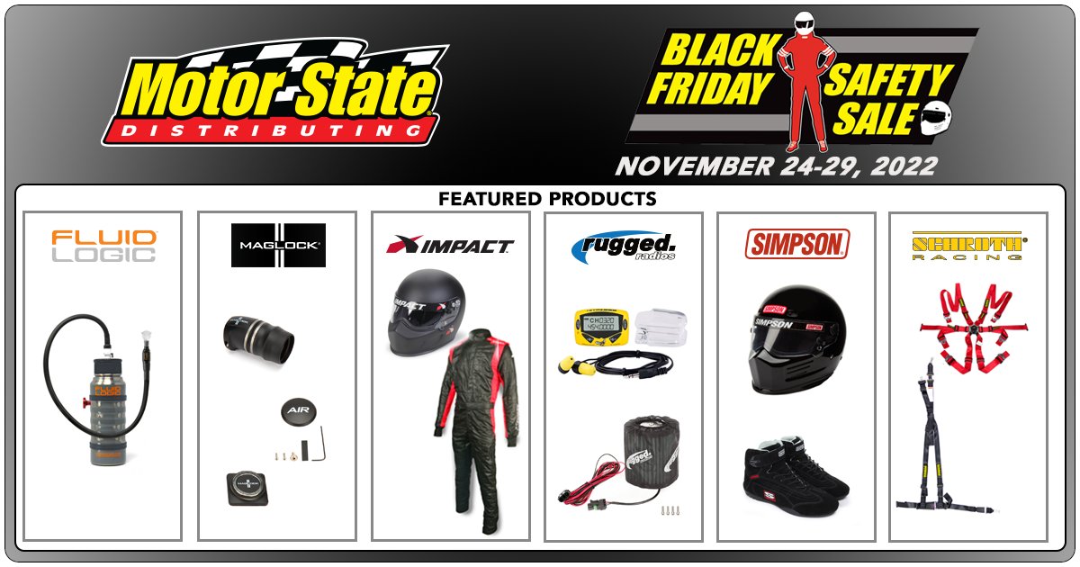 motorstate's tweet image. Black Friday Safety Sale
Dealers - Get ready for savings on safety gear from top brands!
Sale: Thursday, Nov. 24  - Tuesday, Nov. 29
Here&apos;s a few of the many items offered during the sale on PriceGuidePro.
#fluidlogic #ximpact #ruggedridge #simpsonraceproducts #shrothracing
