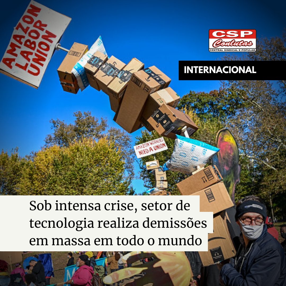 CSPCONLUTAS's tweet photo. Temos visto a avalanche de demissões nas grandes empresas de tecnologia como Meta, Twitter, Amazon. Os trabalhadores que mantiveram seus empregos não estão satisfeitos com as duras condições de trabalho impostas p bilionários já conhecidos: Zuckerberg, Elon Musk e Jeff Bezos. + https://t.co/UCcTwdQ8nw