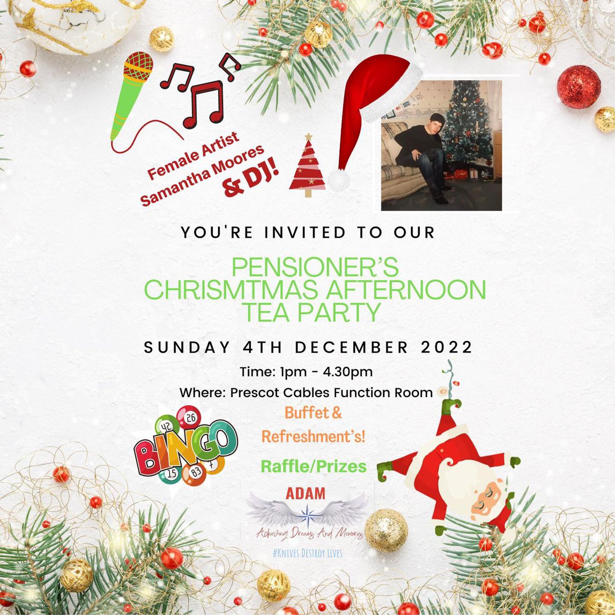 12 days until our annual Free Pensioner’s afternoon tea party👏🏻 we can’t wait to see you all, don’t forget to bring your tickets on the day guys! Let’s get into the festive spirit in memory of Adam, as he loved Christmas time♥️