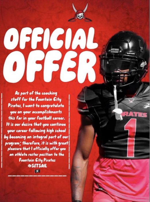Jr14De's tweet photo. Blessed to receive an offer from Fountain city pirates @EaglesCphs @CoachWright54 @CoachBates7 @CoachAllenLB @flyblyguy @tmoe_2 https://t.co/S2C8hBZBMk