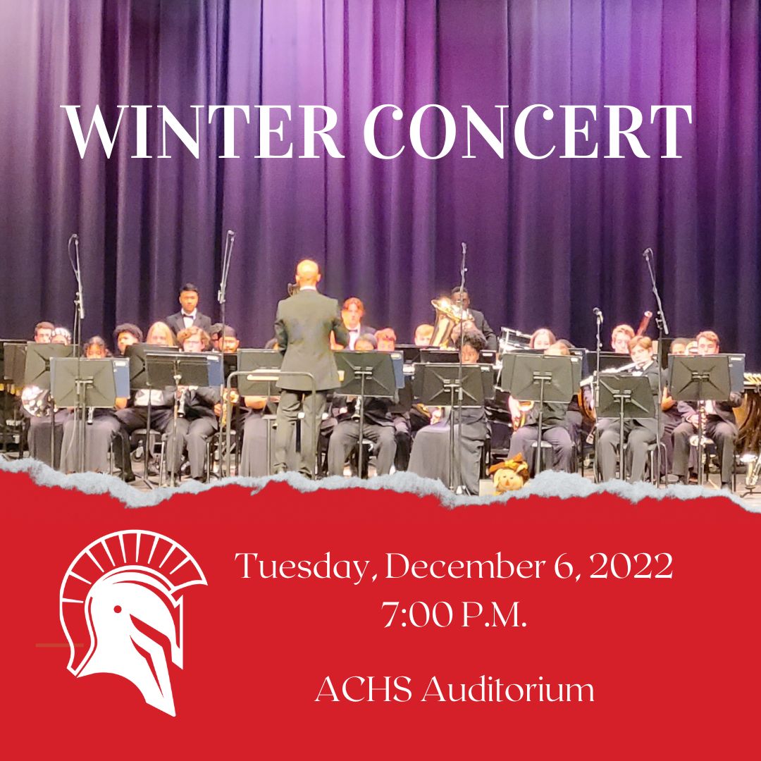 AchsBand's tweet photo. Join us for the ACHS Bands Winter Concert on Tues, December 6 at 7P.  We hope to see you there. https://t.co/j1VoeVJrku