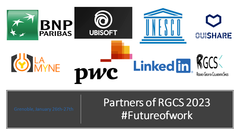 collspaces's tweet image. Thank you to the partners of #RGCS2023. We are delighted to welcome various actors who will share their vision about the #futureofwork in the context of two panels. Join us in Grenoble for a fantastic discussion! #work #metamorphosisofwork #time #space