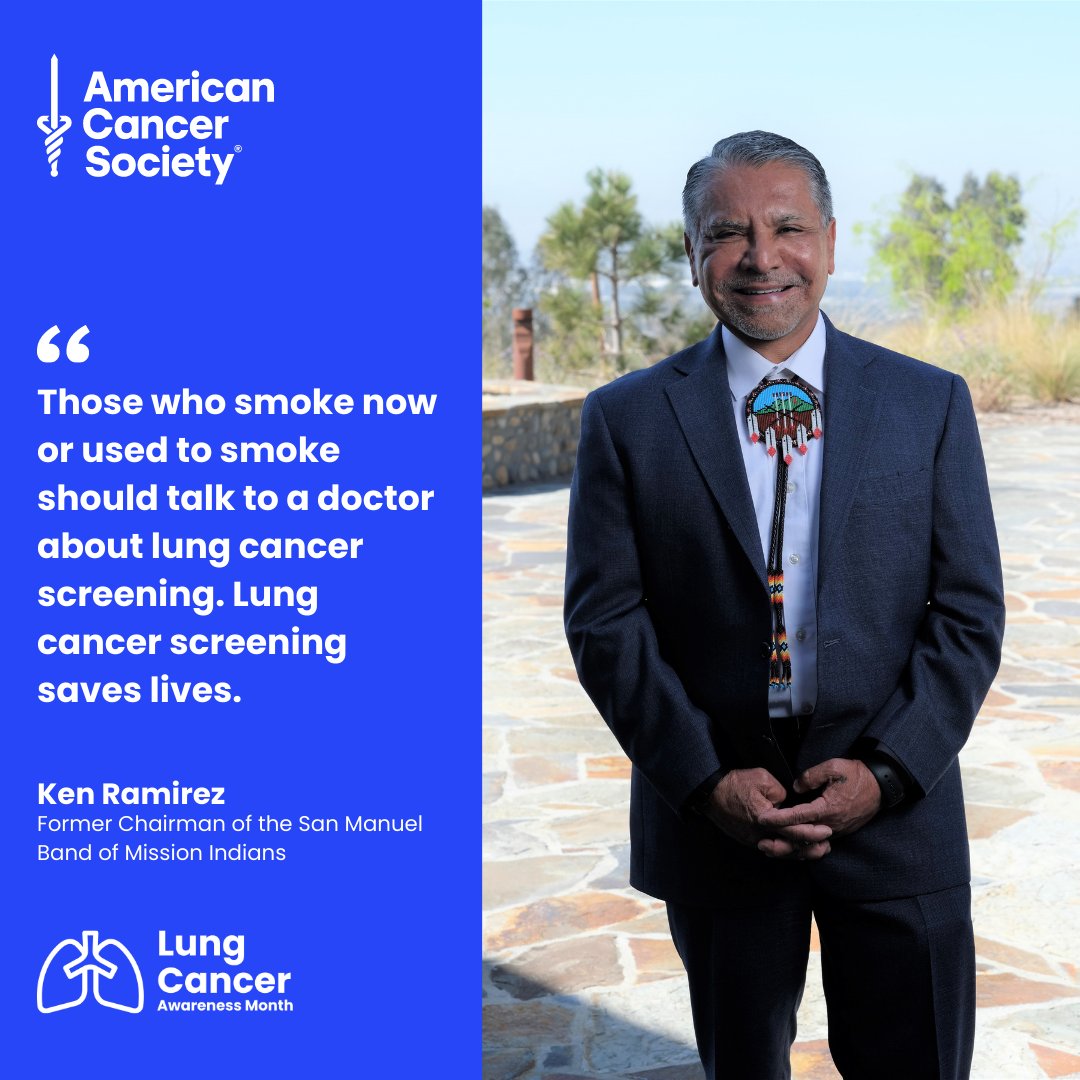 ACS_California's tweet photo. Lung cancer is the second most common cancer in American Indian/Alaskan Natives. Screening saves lives. At age 50, talk to a doctor about your risk for #lungcancer and if annual screening is right for you. Visit: https://t.co/NiWeadzQxw 

#GetScreenedCA #LungCancerAwarenessMonth https://t.co/YXVVU9I3aU