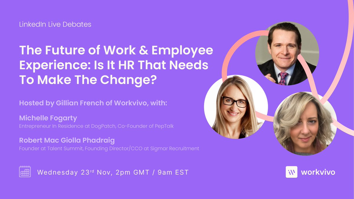 Workvivo - by Zoom (@workvivo) on Twitter photo Tomorrow at 2pm, we're going LIVE on LinkedIn📣
The Future of Work & Employee Experience: Is It HR That Needs To Make The Change?
🌟 @GillianFrench18
🌟 <a href="/shelley/">Michelle Fogarty</a>, <a href="/dogpatchlabs/">Dogpatch Labs</a> & <a href="/PeptalkHQ/">PepTalk</a>
🌟 Robert Mac Giolla Phadraig, <a href="/TalentSummitIrl/">Talent Summit</a> & <a href="/SigmarIrl/">Sigmar Recruitment</a>
👉 bit.ly/3GrDYlz Tomorrow at 2pm, we're going LIVE on LinkedIn📣
The Future of Work & Employee Experience: Is It HR That Needs To Make The Change?
🌟 @GillianFrench18
🌟 <a href="/shelley/">Michelle Fogarty</a>, <a href="/dogpatchlabs/">Dogpatch Labs</a> & <a href="/PeptalkHQ/">PepTalk</a>
🌟 Robert Mac Giolla Phadraig, <a href="/TalentSummitIrl/">Talent Summit</a> & <a href="/SigmarIrl/">Sigmar Recruitment</a>
👉 bit.ly/3GrDYlz