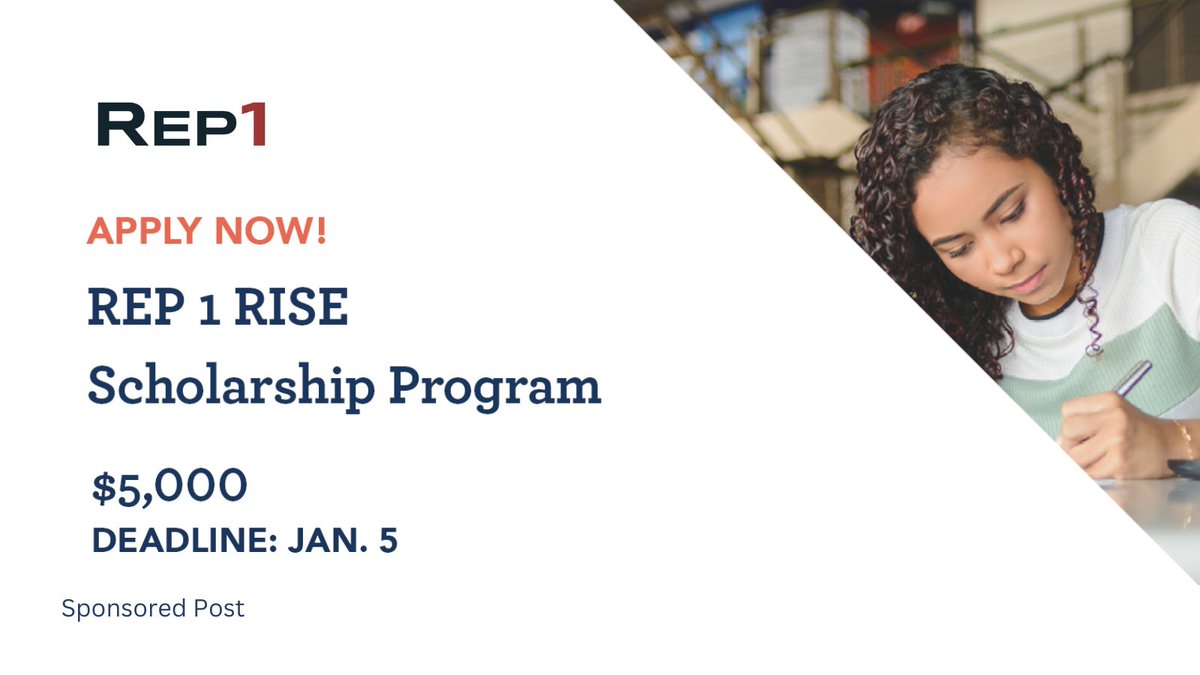 HS seniors/grads and college undergrads can apply now for $5,000 awards from the REP 1 RISE Scholarship! This program is open to all U.S. students with financial need who plan to pursue full-time undergrad study next year. Visit hubs.ly/Q01sY5kH0 to apply!