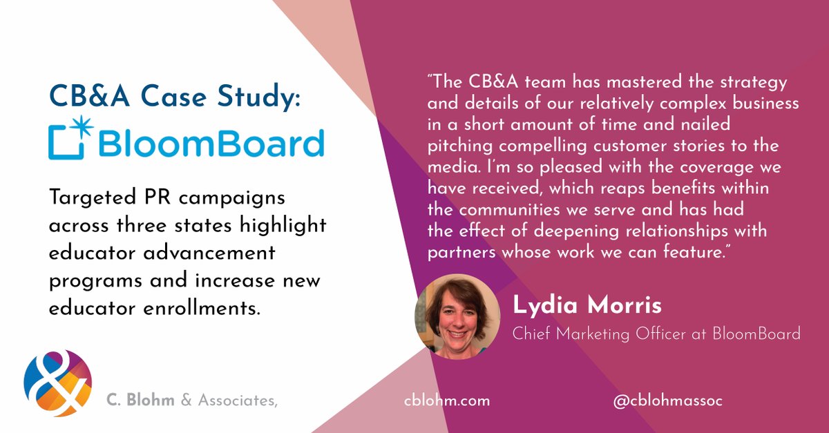 CBlohmAssoc's tweet image. To encourage more educators to enroll in @BloomBoard&apos;s micro-credential program, CB&amp;amp;A strategically executed PR and B2E content efforts to generate awareness of the program. Learn about the campaign here: hubs.li/Q01sYTqC0

#EdMarketing #PRStrategy