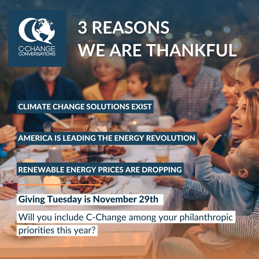 CChangeChats's tweet photo. C-Change Conversations presents a clear-eyed view of the true magnitude of the risk posed by the changing climate, and  we do this in a way that won’t spark an argument on Thanksgiving – or any other day.

#cchangeconversations #climatechange #thanksgiving #givingtuesday2022 https://t.co/V6qJtjtAyX