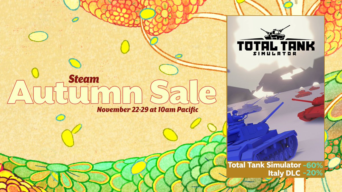 Total Tank Simulator (@totaltanksim) on Twitter photo CADETS, HAVE YOU MISSED US?! 📢
JONES HAS JUST REMINDED ME THAT IT'S THE STEAM AUTUMN SALE!
🍂 60% off Total Tank Simulator in the Steam Summer Sale
🍂 20% off Italy DLC
🔗 505.games/TTSSteamAutumn…
#TTS #TotalTank #SteamDeals <a href="/NoobzfromPoland/">Jerry Kotos</a> 505.games/TTSSteamAutumn… CADETS, HAVE YOU MISSED US?! 📢
JONES HAS JUST REMINDED ME THAT IT'S THE STEAM AUTUMN SALE!
🍂 60% off Total Tank Simulator in the Steam Summer Sale
🍂 20% off Italy DLC
🔗 505.games/TTSSteamAutumn…
#TTS #TotalTank #SteamDeals <a href="/NoobzfromPoland/">Jerry Kotos</a> 505.games/TTSSteamAutumn…