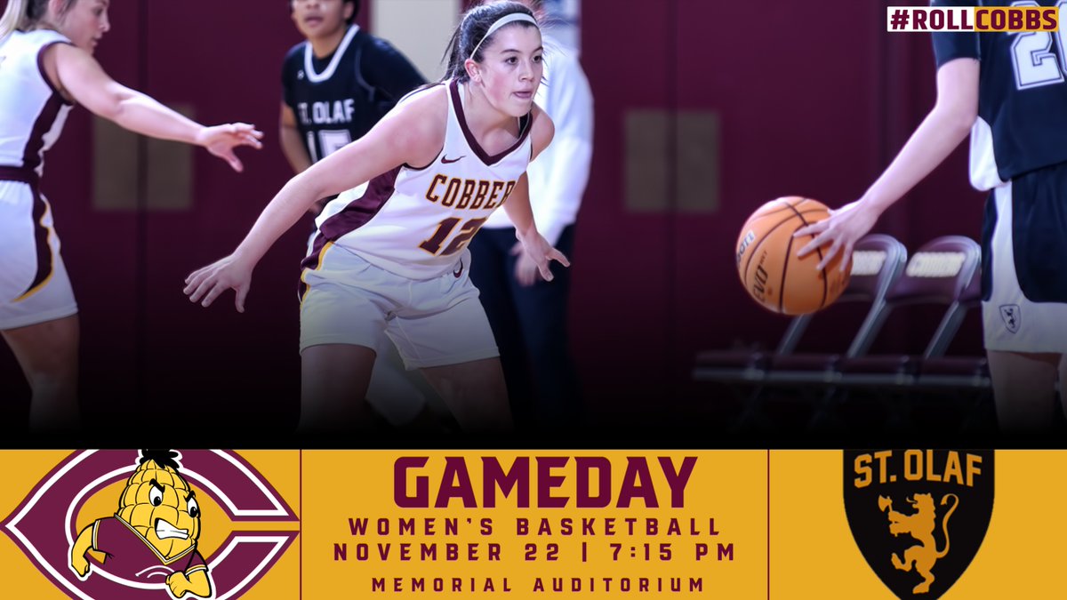 GAMEDAY!
Can Cobber women's basketball make it 3⃣ straight 🇼s to start the season? Get to Memorial Auditorium to find out as they finish off today's bball DH. Fans can follow along with live video &amp; stats.
#RollCobbs🌽