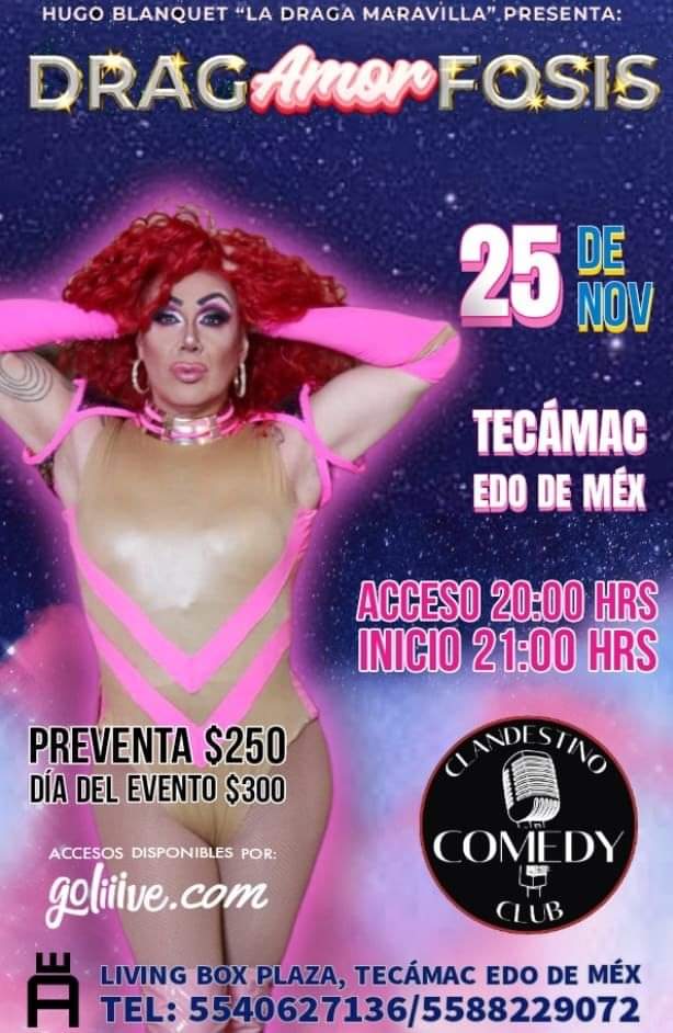 ComediaTropMX's tweet image. ¡TECÁMAC! 

Prepárate, que @dragamaravilla llega al Clandestino Comedy Club con su tour #DragAmorFosis el próximo 25 de Noviembre y no se lo pueden perder.

Compren sus boletos porque se acaban: 
goliiive.com/p/AcX29Qj/ABy4…