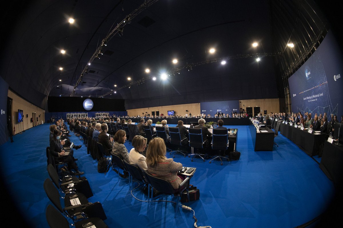 esa's tweet photo. 🎥 As the first day of #CM22 draws to a close, watch the replay of the opening and statements at #CM22 from today 👉 https://t.co/KnMOoSE6Xh

📺 Don't forget to join us tomorrow to hear the outcomes beginning at 12:30 GMT/13:30 CET on #ESAWebTV 👉 https://t.co/PcAhyhOUPe https://t.co/YxmhlvqcmR