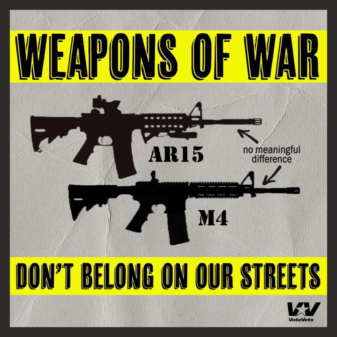 votevets's tweet photo. WEAPONS OF WAR DON’T BELONG ON OUR STREETS! https://t.co/CoJ2Tzutka