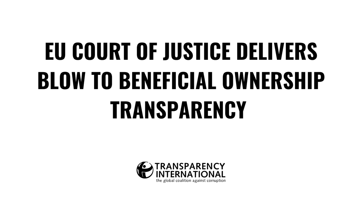 anticorruption's tweet photo. 🔴 Five years ago, the EU required member states to guaranteed public access to information on companies’ real owners. Today, the EU Court of Justice delivered a ruling that erases this progress.

Our statement with @TI_EU: https://t.co/PnSz5VGUcp https://t.co/QYXgtFZUDe