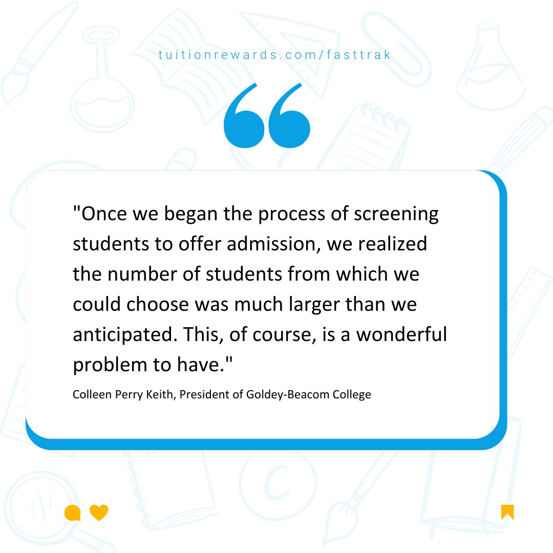 readysetcoll's tweet photo. What are the colleges saying about #FastTrak so far? They love seeing the great students in our program.
Learn more: https://t.co/x77mtiraD9
#collegeadmissions #college #applytocollege #highered #collegeprep #admissions #tuitionrewards #sagescholars https://t.co/QALpIWAShA