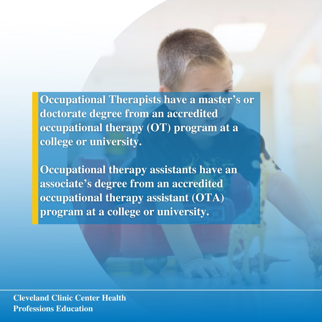 CleClinicCHPE's tweet photo. What is the difference between Occupational Therapy and Occupational Therapy Assistant?
Link in bio for more!
#healthprofessions #students #education #cle #cleveland #clevelandclinic #occupationaltherapy #occupationaltherapyassistant #ot #ota #otastudent #otstudent https://t.co/8QCRXI8gCV