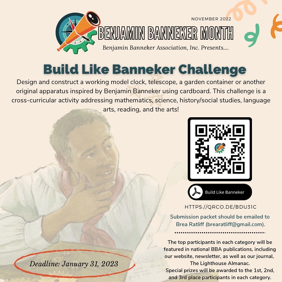 It’s still a Benjamin Banneker celebration! 🎉BBA is inviting all to partake in some creative competition. Join in on the Build Like Banneker Challenge to show off your talents of building and designing! #BBAMath #BenjaminBanneker #Equity #MathEd