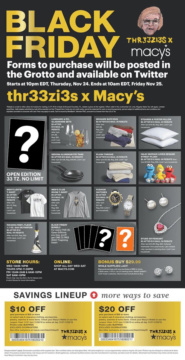 looks like I was scooped by the <a href="/333Grotto/">333Grotto</a> account.

but, YES

I can confirm that I am celebrating that most American of holidays this week

BLACK FRIDAY

replete with DOOR BUSTERS

my first major brand Collab.  Special thanks to <a href="/Macys/">Macy's</a> for believing in my artistry