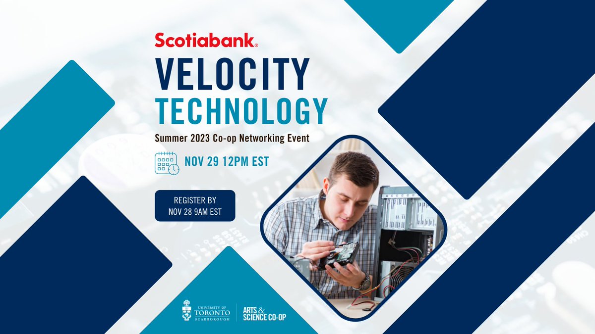 utscartscicoop's tweet photo. Get the chance to learn more about @scotiabank's Velocity Technology program, Scotiabank’s resume-less application process & network with some of our Technology recruiters!
Register at https://t.co/Zte98L3F5o
#UTSC #CoopJobs #scotiabank #velocitytechnology #recruiters #network https://t.co/cGfYvbWyRg