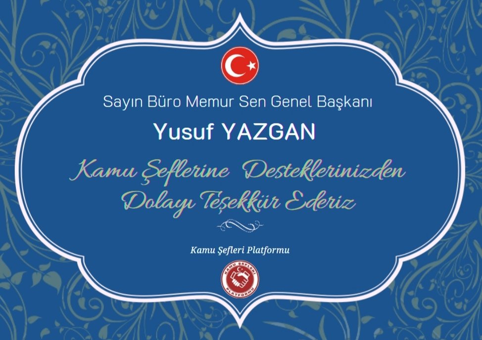 <a href="/yusufyazgan37/">Yusuf YAZGAN</a> Sayın Büro Memur Sen Genel Başkanı Yusuf YAZGAN #KamuŞefleri ne desteklerinizden dolayı teşekkür ederiz.
<a href="/MemurSenKonf/">Memur-Sen</a>
<a href="/_aliyalcin_/">Ali YALÇIN</a>
<a href="/yusufyazgan37/">Yusuf YAZGAN</a>