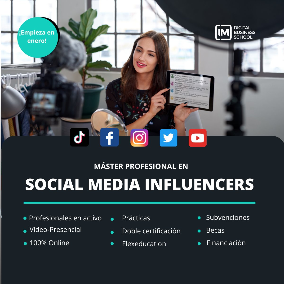 IM_DBS's tweet photo. ¡Aprende de pasar de 0 seguidores a un millón en un mes!📈 con el Máster Profesional de Social Media Influencers

👉Más info aquí: https://t.co/ZEle9HGtBO

🚨 Empezamos en enero, ¡no te quedes sin tu plaza!

#imdigital #imdigitalbusinessschol https://t.co/x6BGBOUjjT
