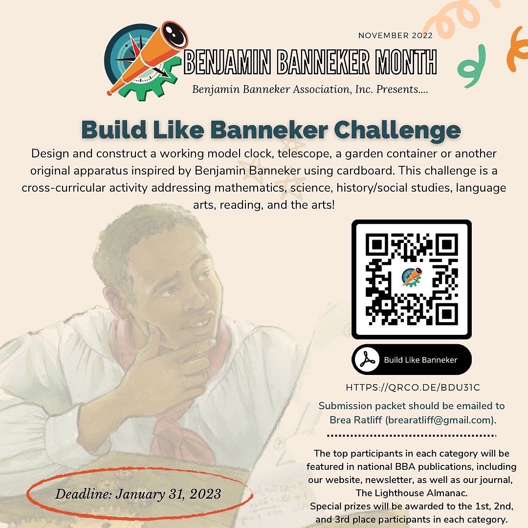 This week’s challenge is to continue working on something amazing for our Build Like Banneker Challenge! Join in on the Build Like Banneker Challenge to show off your talents of building and designing! #BBAMath #BenjaminBanneker #Equity #MathEd