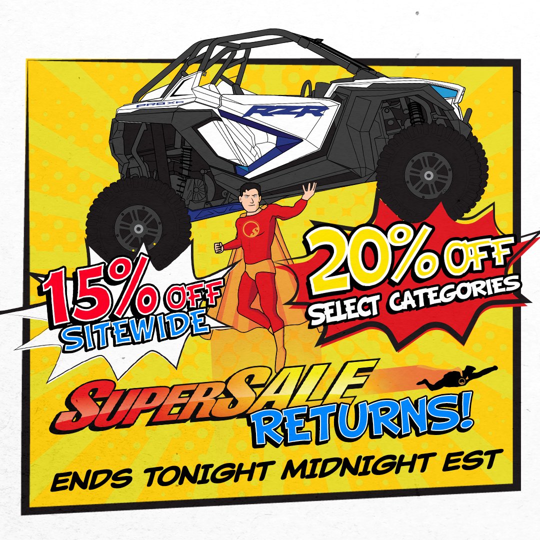superatvtweet's tweet photo. 🦸‍♀️ Don't miss this #SuperSale! ONE DAY ONLY. SAVE 15% sitewide and 20% on Windshields, #RhinoAxles, #BlackOpsWinches, and Skid Plates! Hurry, sale ends at Midnight EST tonight! 🦹‍♀️ #LetsSave
Hit the link in our bio for details!
#superatv #satv #satvnation #superatvsale #offroading https://t.co/uDQepBygPu