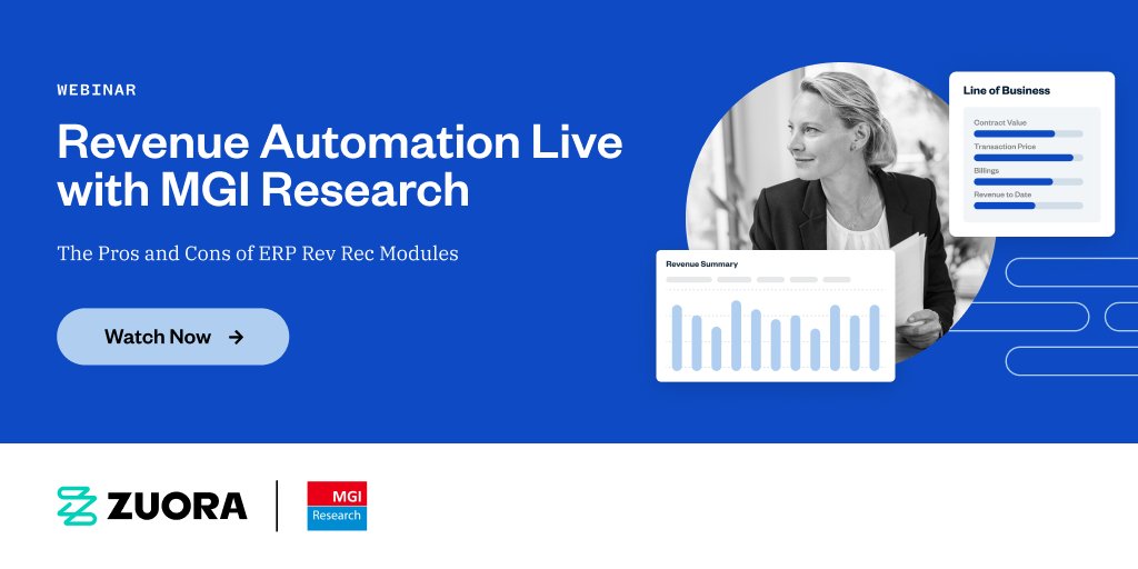 Save the date! 📆 

Are you considering implementing #revenuerecognition automation? Join Zuora and <a href="/MGIResearch/">MGI Research</a> on Dec 13 to learn 10 critical questions to ask your ERP or point solution vendor before purchase. 

Register here: bit.ly/3glZ1eT

#automation #revrec