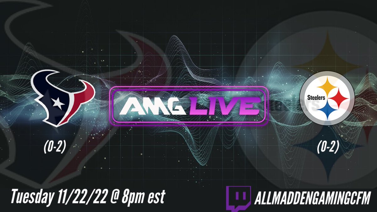 WatchAMGTV's tweet photo. ‼️Tonight at 8:00 PM  ‼️

Houston Texans   (0-2)
vs
Pittsburgh Steelers (0-2)

#AMGSeason12

PLAY BY PLAY BROADCAST | 32 USER FULL IMMERSION FRANCHISE GAMING!

https://t.co/POaKjFbozK… https://t.co/q0YuRx9kw7
