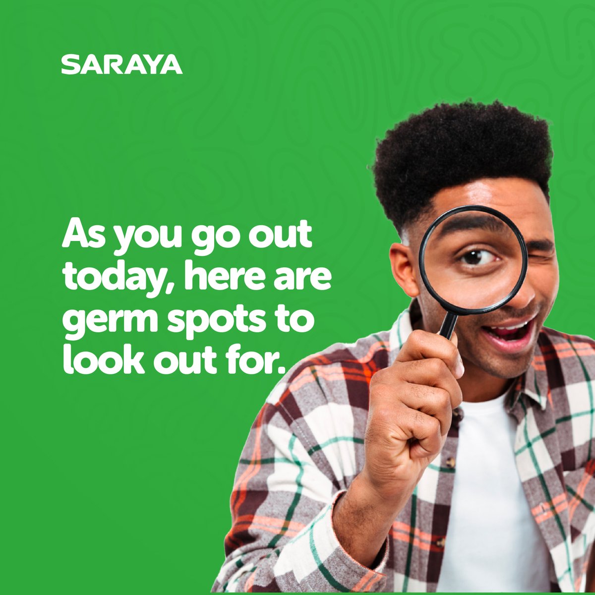 saraya_uganda's tweet photo. As you go out today, look out for these common germ spots.
Use a disinfectant for surface germs and sanitize your hands regularly to keep them safe.  
#SaraClean #AlsoftV https://t.co/hx2D4NogHP
