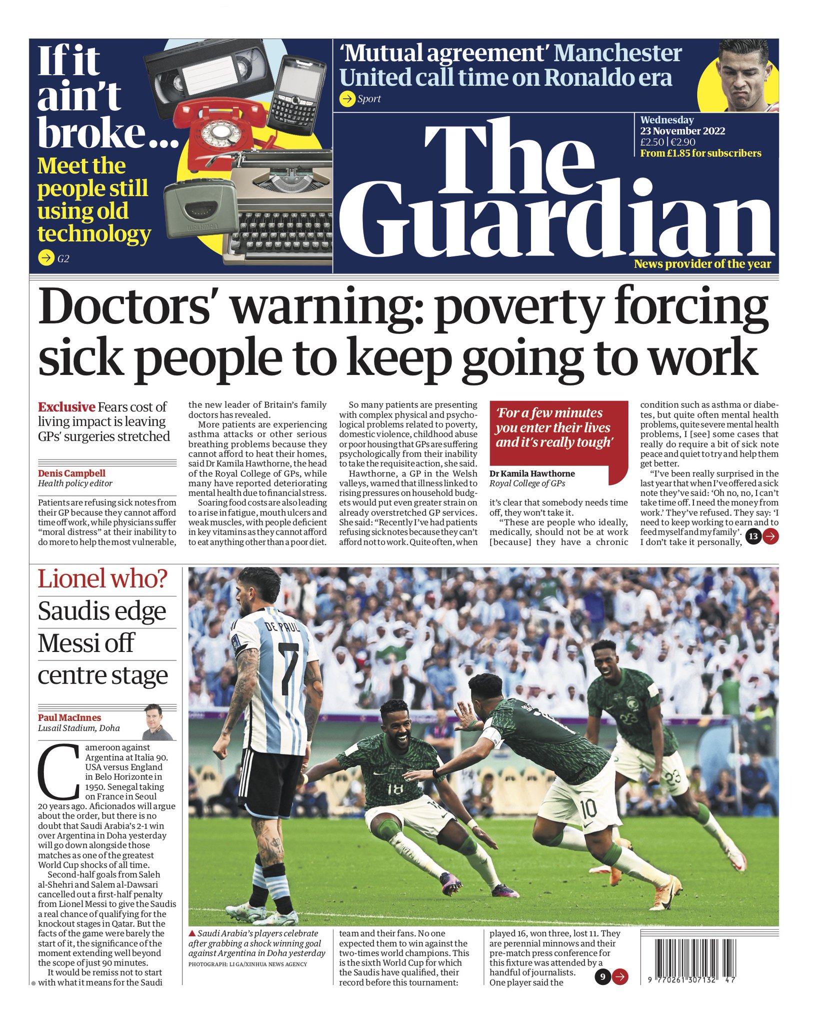 Guardian news on Twitter "Guardian front page, Wednesday 23 November