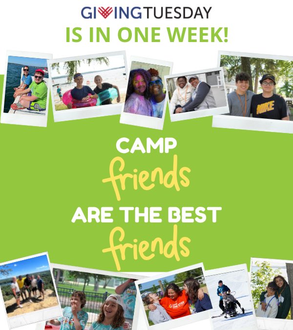 CampOneStep's tweet image. SAVE THE DATE! #GivingTuesday is in ONE WEEK! 

Make a gift to #CampOneStep starting on November 29th, and double your impact! 

Text CAMPFRIENDS to 76278 to receive a reminder to make a gift this Giving Tuesday!