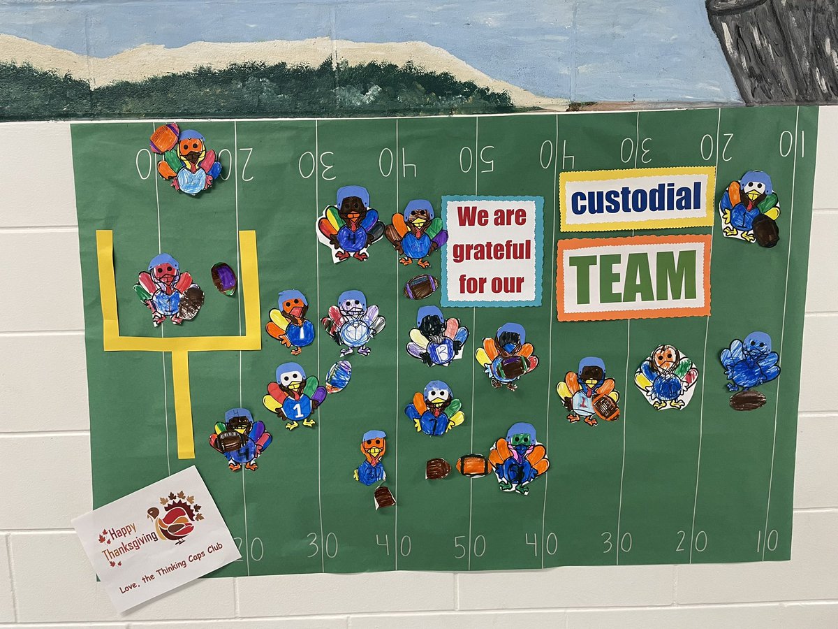 Today in the Thinking Caps Club we made a banner to express our gratitude towards the custodial staff! Happy Thanksgiving! 🦃🏈<a href="/GraceBolin7/">Grace Bolin</a> <a href="/OquenockWI/">Oquenock Elementary School</a> #thankful