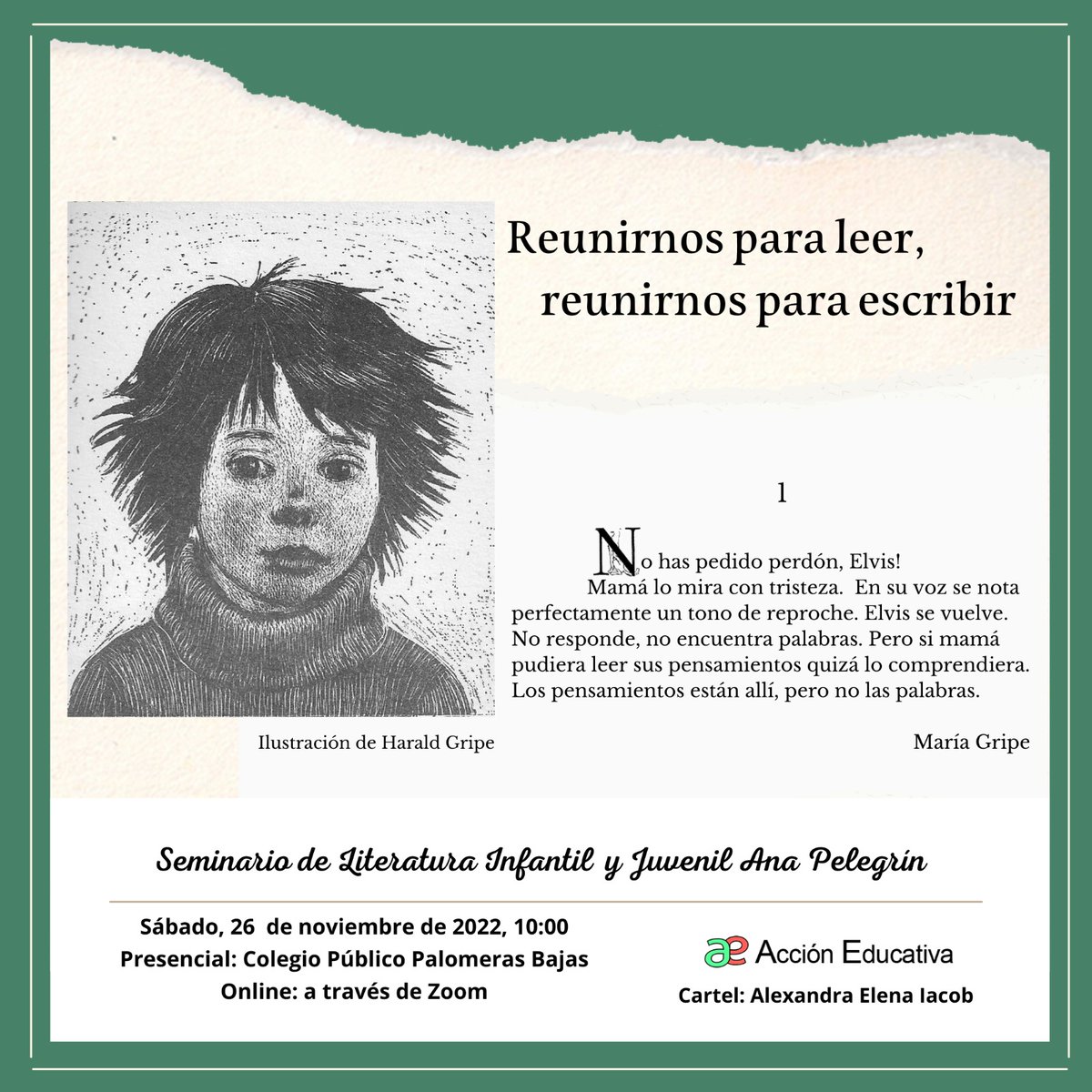Nos volvemos a reunir, sábado 26 de noviembre  en presencia y online.Trabajaremos a dos maravillosos autor@s, María Gripe y Otfried Preusbleuer
#accioneducativa #literatura #literaturainfantil #literaturajuvenil #mariagripe #otfriespreubler #cuentos #libros #bibliotecas