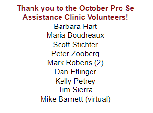 Big h/t to the following pro bono bankruptcy clinic volunteers (in person and virtual) in Tampa during October! <a href="/tampabaybba/">tampabaybba</a> @MiddleFlorida
<a href="/FlaBizLaw/">Business Law Section</a> #accesstojustice #judgesloveprobonoattorneys