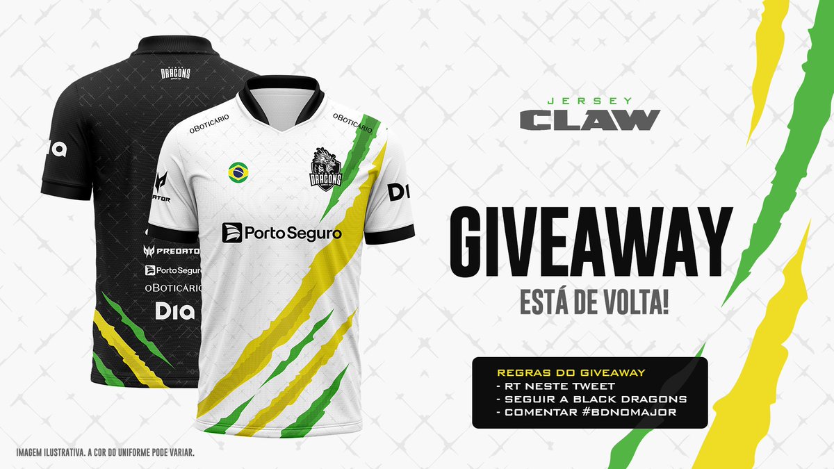 +1 GIVEWAY DA JERSEY CLAW! 🐲 Vocês pediram e a patroa liberou! Confira as regras: RT Seguir a @blackdragonsbr Comentar #BDNoMajor Ready, Set, Go! 💥