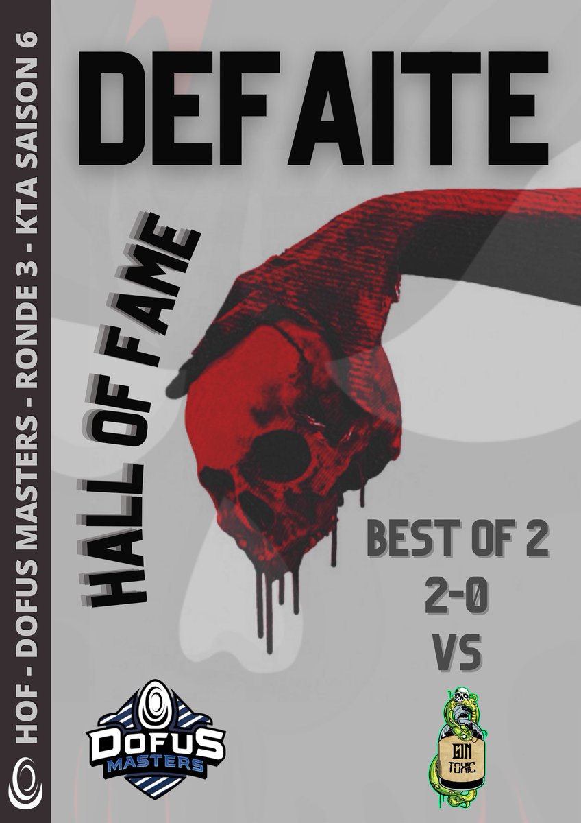 On s'incline ce soir 2-0 face a Gin Toxic, ce qui marque la fin de notre parcours aux Masters, mais on aura tout donner jusqu'au bout. 💀

Merci pour le soutien et a l'orga du KTA et rendez vous probablement a la prochaine saison !