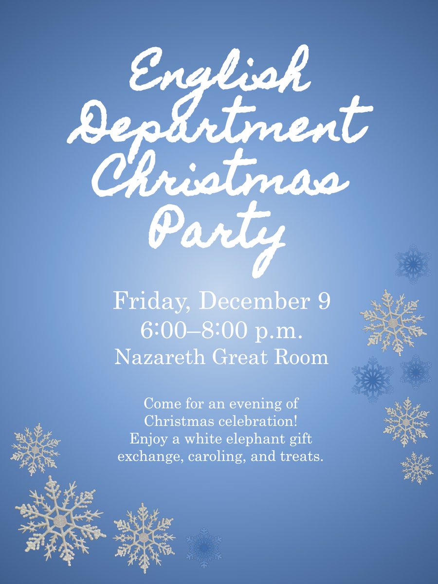 UNW_English's tweet photo. Save the date, everyone . . . and see what you can find for a white elephant gift over the break! https://t.co/z3bNkjDnWE
