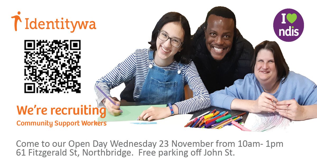 Identitywa's tweet photo. Not long to go to our Recruitment Day on Wednesday 23 November. Great opportunity to hear first-hand from our participants, support workers and other professionals. #jobs #employment #disability #community https://t.co/3AiEOtom7s