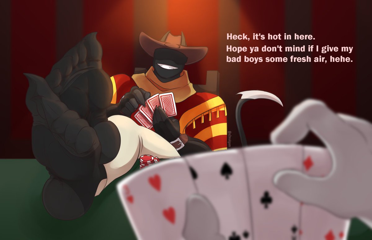 You challenged Jack, aka one of the most dangerous outlaws, to a gamble, and once you started, he decided to kick off his boots, popping his feet on the table. You think it's just a way to distract you, but it's not enough to make you feel distracted... isn't it? (1/3)