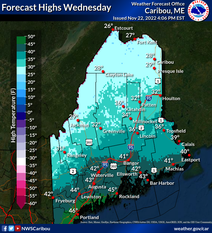 NWS Caribou on Twitter "Forecast lows tonight and highs Wednesday across the region. MEwx http