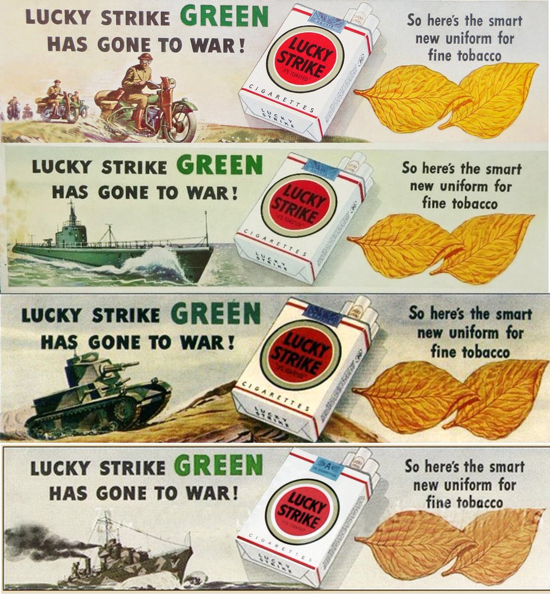 Lucky Strike adverts from a 1942 campaign launched after changing